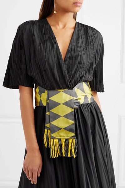 Shop Etro Fringed Silk-jacquard Belt In Yellow