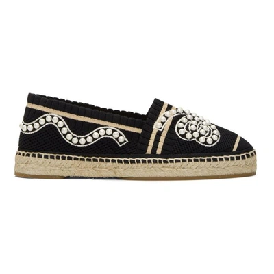 Shop Fendi Black Knit Pearl Espadrilles In F112o Black