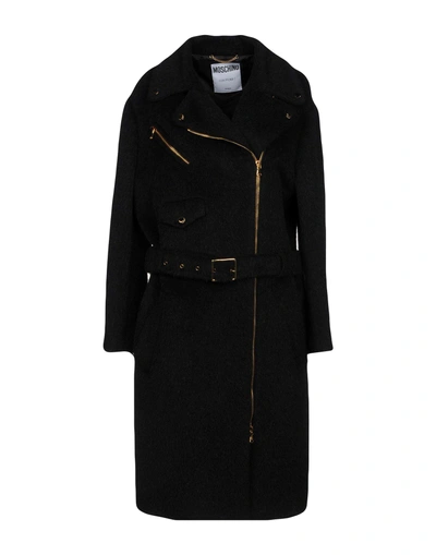 Shop Moschino Coat In Black