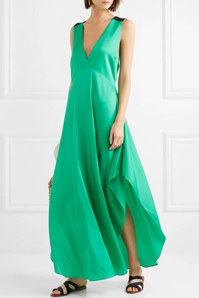 By Malene Birger Taalia Embellished Stretch-silk Satin Maxi Dress In Green  | ModeSens