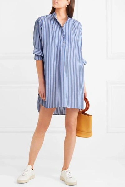 Shop Alexa Chung Striped Cotton-poplin Shirt Dress In Blue