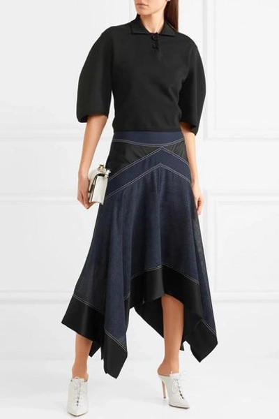 Shop Diane Von Furstenberg Asymmetric Paneled Crepe, Satin And Voile Skirt In Navy