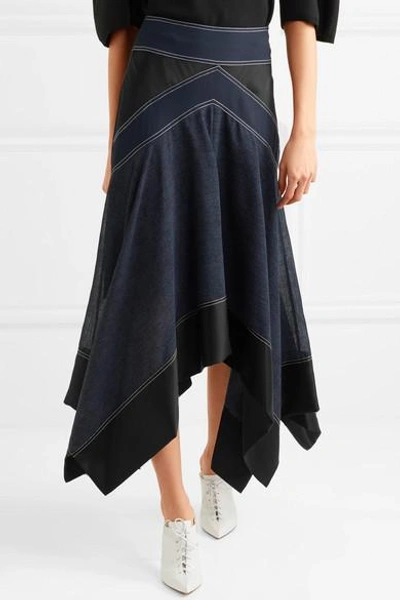 Shop Diane Von Furstenberg Asymmetric Paneled Crepe, Satin And Voile Skirt In Navy