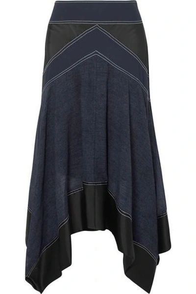 Shop Diane Von Furstenberg Asymmetric Paneled Crepe, Satin And Voile Skirt In Navy