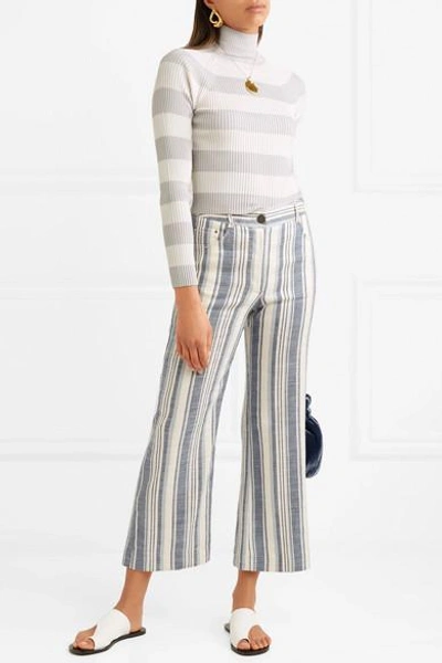 Shop Zimmermann Whitewave Cropped Striped Ribbed-knit Sweater In Gray