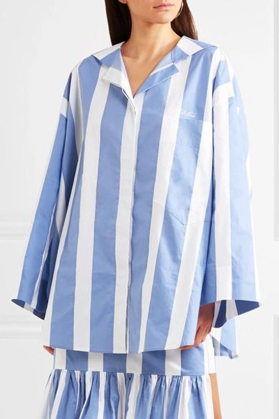 Shop Pushbutton Oversized Striped Cotton-poplin Shirt In Blue