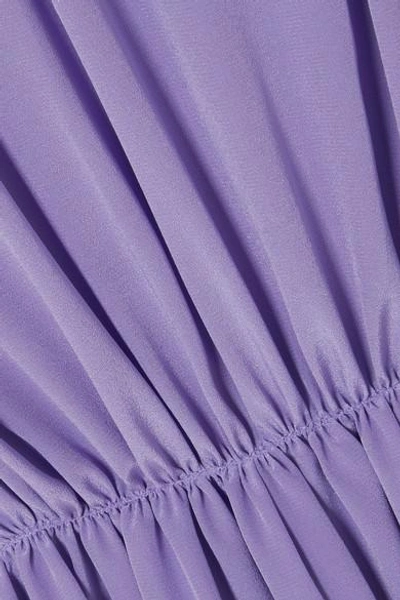 Shop Pushbutton Gathered Silk Midi Dress In Lavender