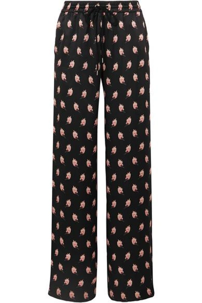 Shop Markus Lupfer Alexis Printed Silk-satin Track Pants In Black