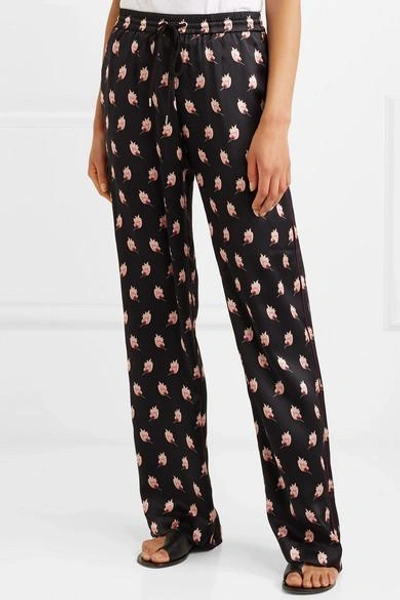 Shop Markus Lupfer Alexis Printed Silk-satin Track Pants In Black