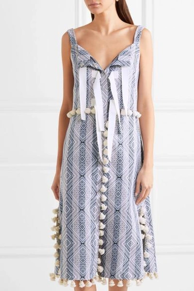 Shop Altuzarra Villette Grosgrain-trimmed Tasseled Cotton-blend Jacquard Midi Dress In Sky Blue