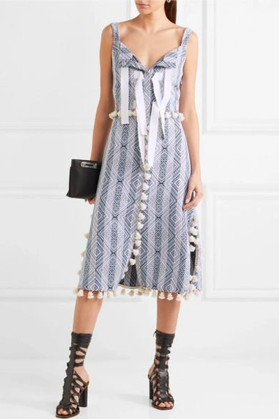 Shop Altuzarra Villette Grosgrain-trimmed Tasseled Cotton-blend Jacquard Midi Dress In Sky Blue