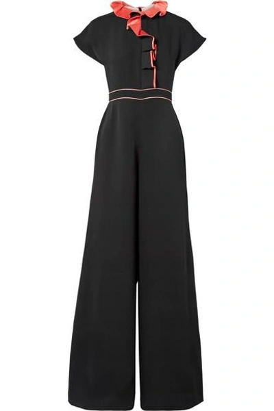 Shop Roksanda Tristan Ruffled Silk-georgette Jumpsuit In Black