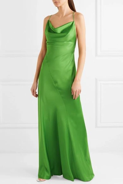 Shop Diane Von Furstenberg Satin Gown In Leaf Green