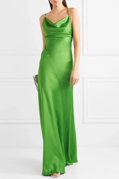 Shop Diane Von Furstenberg Satin Gown In Leaf Green