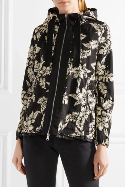 Shop Moncler Hooded Grosgrain-trimmed Printed Shell Jacket In Black
