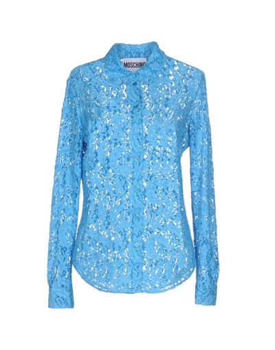 Shop Moschino Lace Shirts & Blouses In Azure