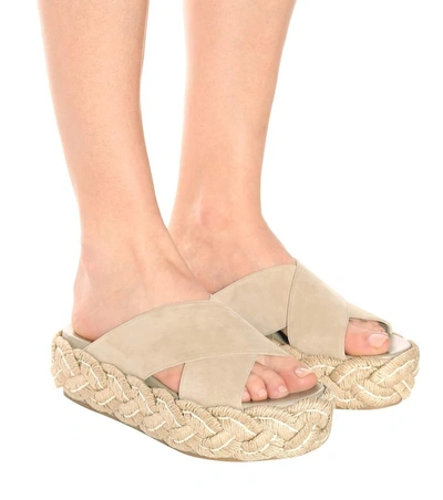 Shop Miu Miu Platform Suede Sandals In Beige