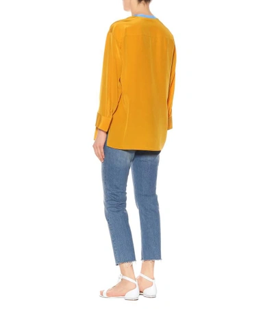 Shop Tory Burch Lace-trimmed Silk Tunic In Yellow