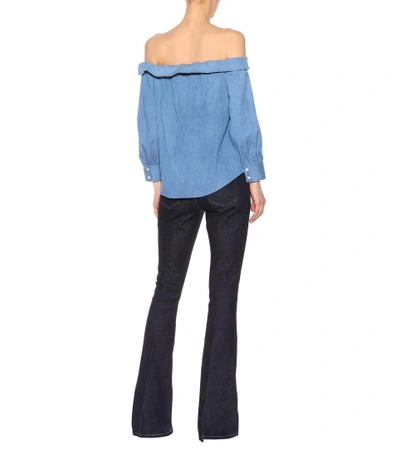 Shop Veronica Beard Britta Off-the-shoulder Top In Blue