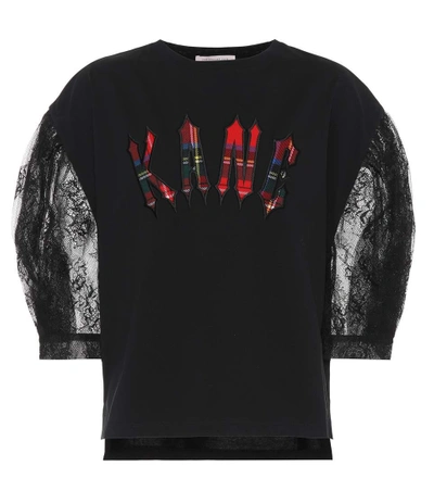 Shop Christopher Kane Lace-sleeved Cotton Top In Black