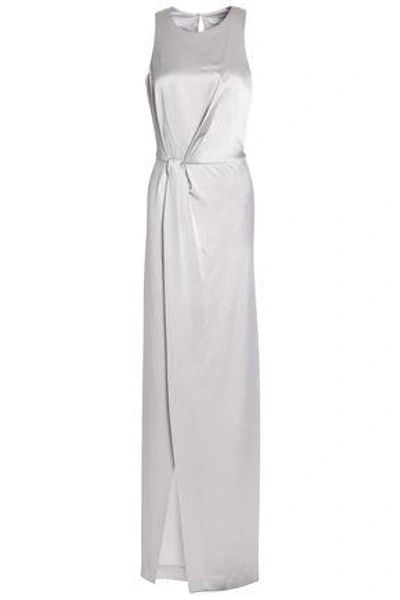 Shop Halston Heritage Halston Woman Wrap-effect Satin-crepe Gown Light Gray