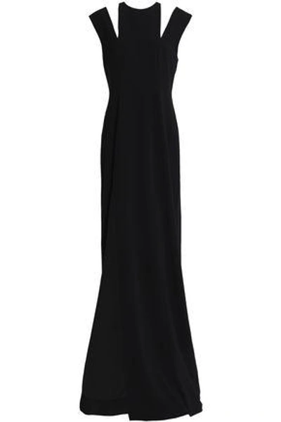 Shop Halston Heritage Halston Woman Split-front Cutout Crepe Gown Black