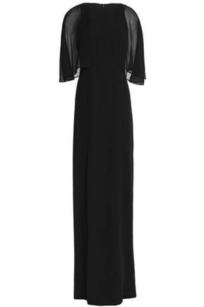 Shop Halston Heritage Layered Chiffon-paneled Crepe Gown In Black