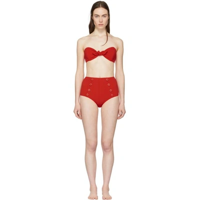 Shop Lisa Marie Fernandez Red Seersucker Poppy Button Bikini