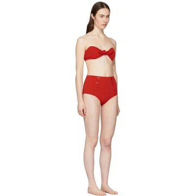 Shop Lisa Marie Fernandez Red Seersucker Poppy Button Bikini