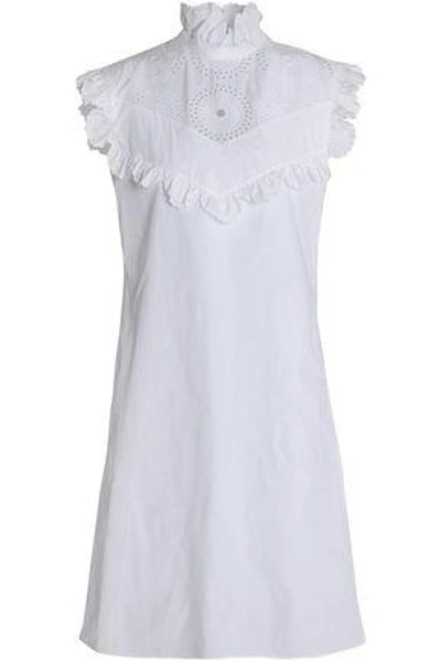 Shop Nina Ricci Woman Broderie Anglaise-paneled Ruffle-trimmed Cotton-poplin Dress White