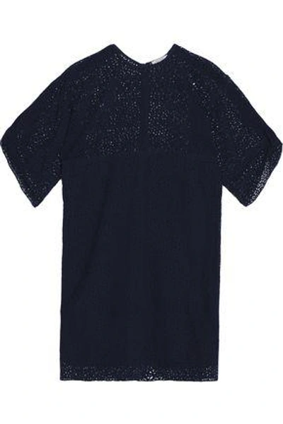 Shop Nina Ricci Woman Broderie Anglaise Silk Dress Midnight Blue