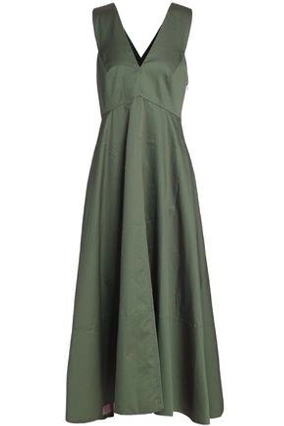 Shop Tibi Woman Cotton-poplin Flared Maxi Dress Army Green