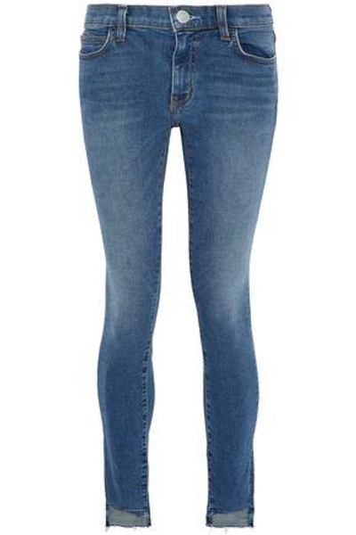 Shop Current Elliott Woman Faded Low-rise Skinny Jeans Mid Denim