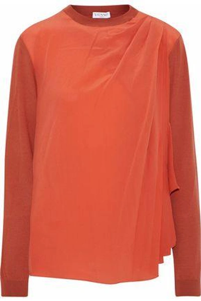 Shop Vionnet Woman Silk Georgette-paneled Wool, Cashmere And Silk-blend Sweater Orange