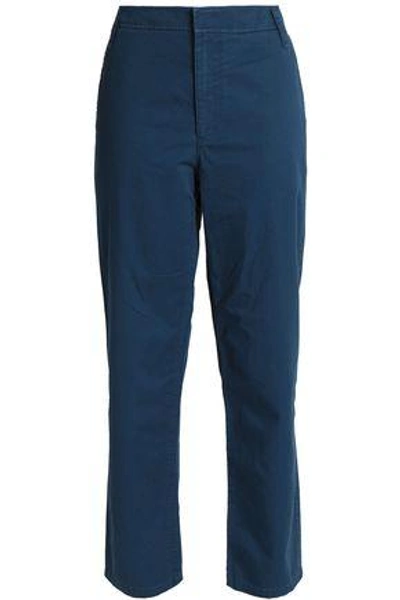 Shop Tibi Woman Cotton-twill Straight-leg Pants Navy