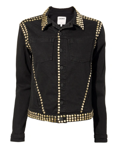 Shop L Agence Celine Studded Black Denim Jacket Black