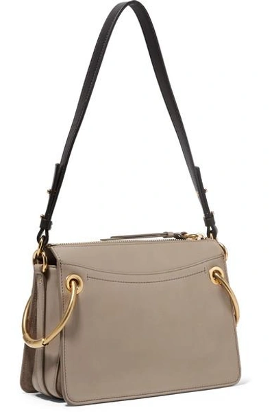 Shop Chloé Roy Small Leather And Suede Shoulder Bag In Gray