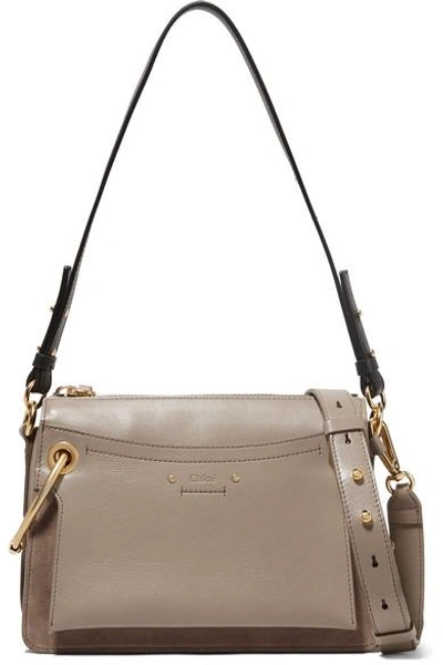 Shop Chloé Roy Small Leather And Suede Shoulder Bag In Gray