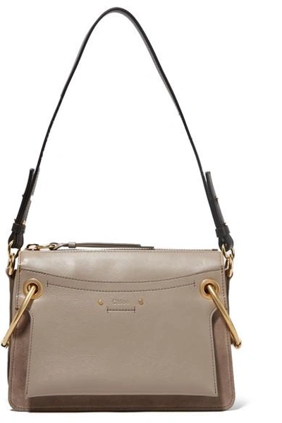 Shop Chloé Roy Small Leather And Suede Shoulder Bag In Gray