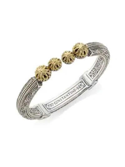 Shop Konstantino Gaia Etched Hinged Bangle In Silver Gold