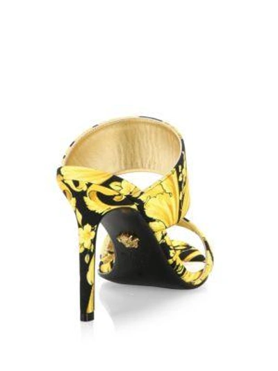 Shop Versace Printed Leather Mules In Black Gold