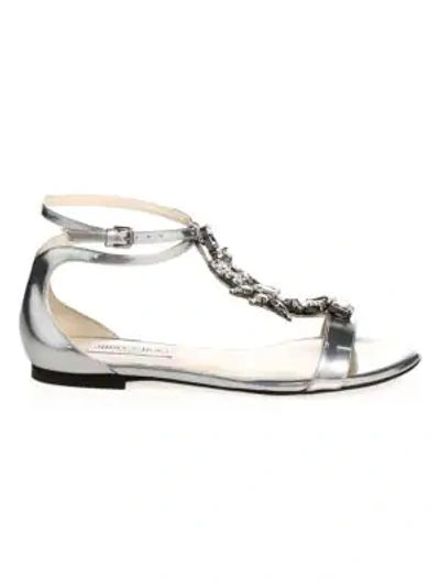 Shop Jimmy Choo Averie Embellished Flat Sandals In Silver