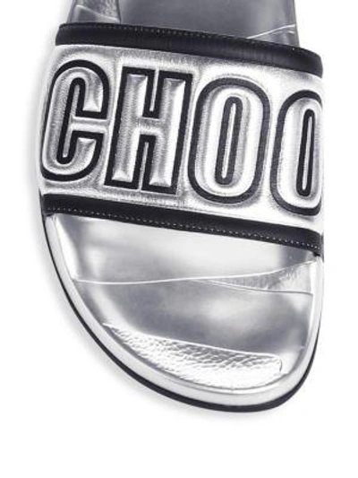 Shop Jimmy Choo Rey Metallic Leather Slides In Black