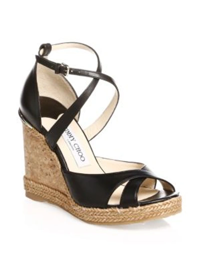 Shop Jimmy Choo Alanah Leather Wedge Sandals In Black