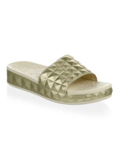 Shop Ash Diamond Embossed Faux Leather Slides In Ariel