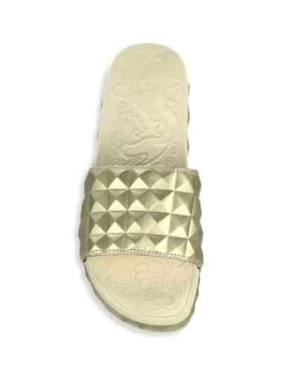 Shop Ash Diamond Embossed Faux Leather Slides In Ariel