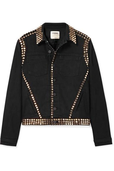 Shop L Agence Celine Studded Denim Jacket In Black