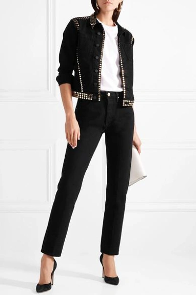 Shop L Agence Celine Studded Denim Jacket In Black