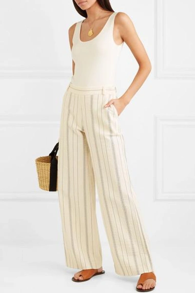 Shop See By Chloé Pinstriped Cotton-blend Wide-leg Pants In Ivory