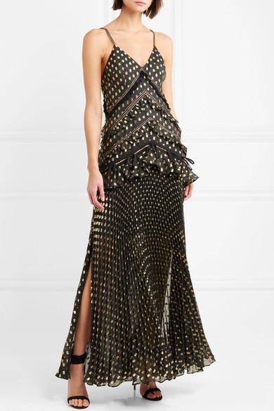 self portrait metallic polka dot maxi dress